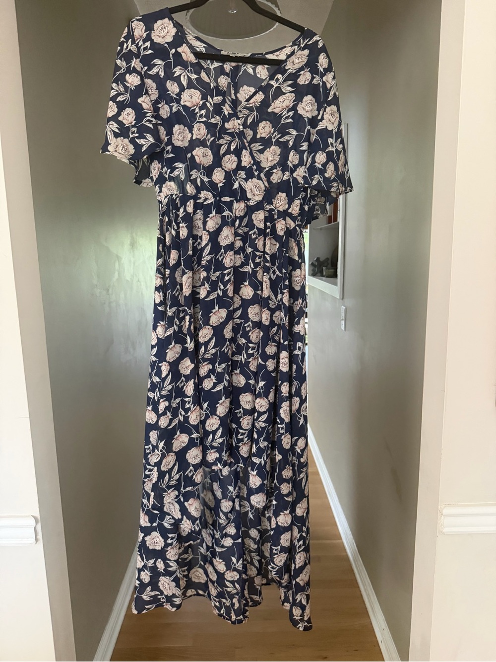 Floral Navy Maxi Dress with Flutter Sleeves